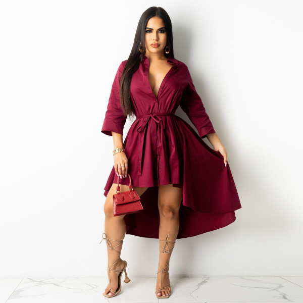 Irregular half sleeve long shirt dress G0420