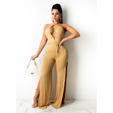 Women's halter split sexy low-cut strappy jumpsuit SD26124