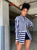 2021 fall new style European and American women's fashion ladies striped printed loose shirt dress  G0410