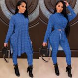 Women's casual fashion houndstooth print high-neck home ladies suit G0378