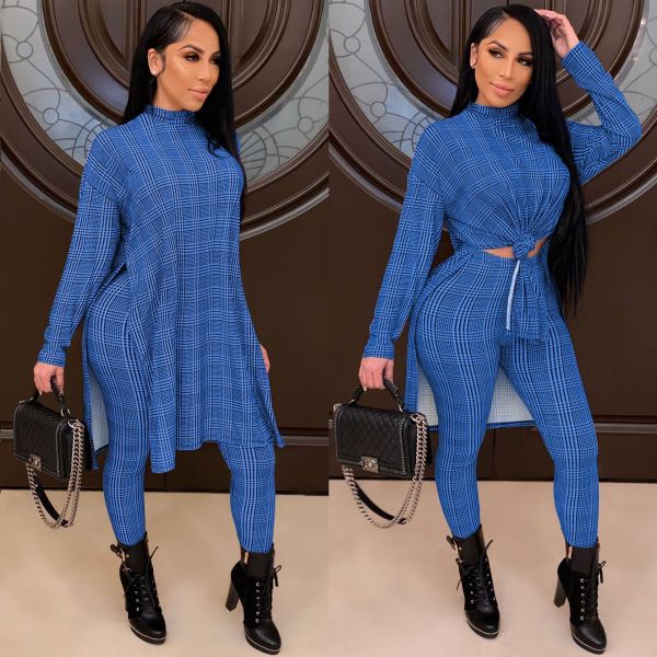 Women's casual fashion houndstooth print high-neck home ladies suit G0378