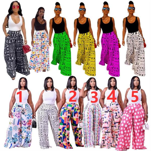 Printed casual vogue letters wide-leg culottes with pockets SD3109