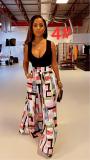 Printed casual vogue letters wide-leg culottes with pockets SD3109