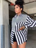 2021 fall new style European and American women's fashion ladies striped printed loose shirt dress  G0410