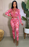 2021 autumn and winter models European and American women's fashion ladies printed shirt casual suit  G0421