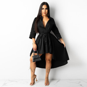 Irregular half sleeve long shirt dress G0420