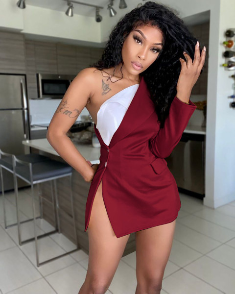 Women's 2021 new contrast color suit lapel one-shoulder buttoned oblique shoulder small suit jacket  G0418