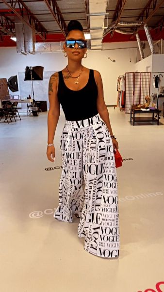 Printed casual vogue letters wide-leg culottes with pockets SD3109