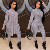 Women's casual fashion houndstooth print high-neck home ladies suit G0378