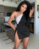 Women's 2021 new contrast color suit lapel one-shoulder buttoned oblique shoulder small suit jacket  G0418