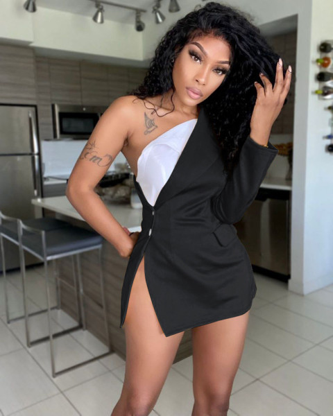 Women's 2021 new contrast color suit lapel one-shoulder buttoned oblique shoulder small suit jacket  G0418