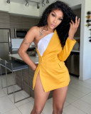 Women's 2021 new contrast color suit lapel one-shoulder buttoned oblique shoulder small suit jacket  G0418