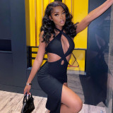 2021 Fall Explosive Women's Halter Halter Solid Color Hollow Dress D175771X
