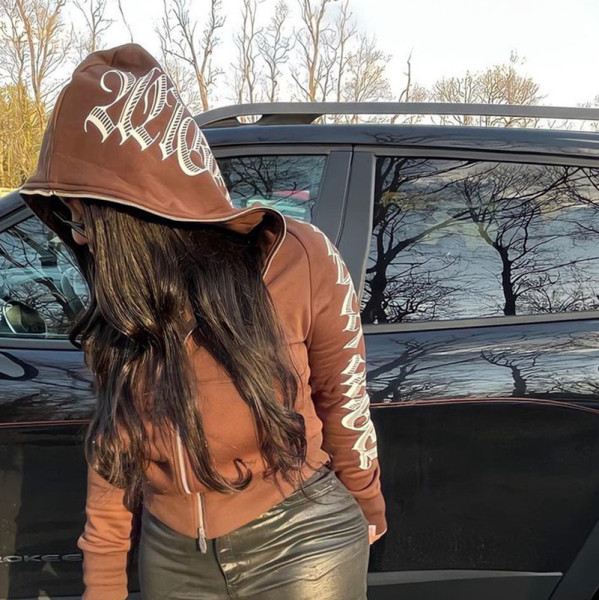 Fashion women's 2021 autumn new solid color letter printing Kepeng hooded long-sleeved sweater K21TP497