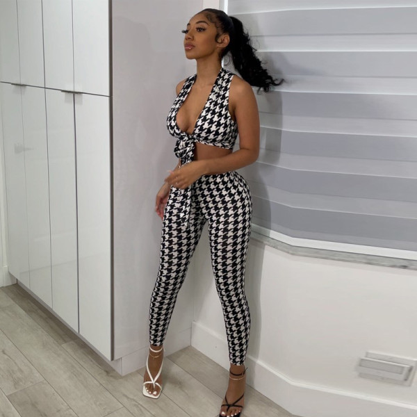 Women's Fall 2021 New Houndstooth Print Slim Fashion Casual Suit S155219