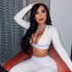 Fashion women's autumn new solid color deep V chest T-shirt high waist slim trousers suit K21ST475