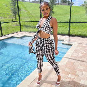 Women's Fall 2021 New Houndstooth Print Slim Fashion Casual Suit S155219