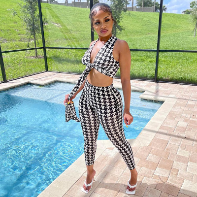 Women's Fall 2021 New Houndstooth Print Slim Fashion Casual Suit S155219
