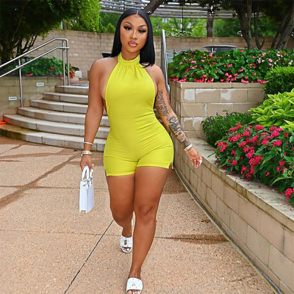 2021 summer women's new sexy backless sleeveless hanging neck bag hip tight casual sports jumpsuit K21Q05556