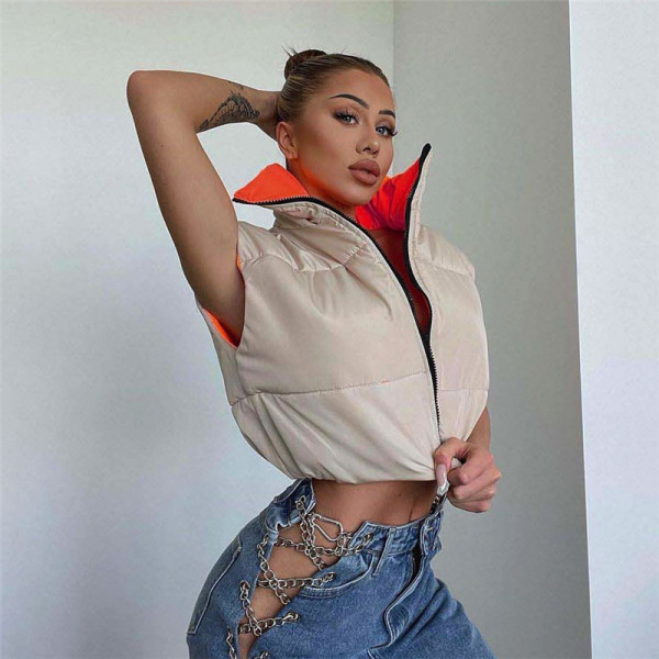 2021 autumn and winter new women's fashion positive and negative two-wear lapel zipper cardigan loose jacket cotton coat W21C04964