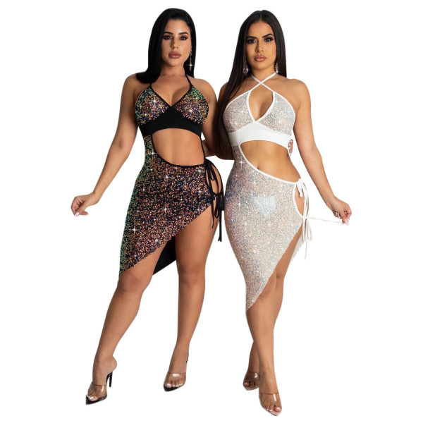 Hot Rhinestone Deep V Slim Dress Nightclub Dress VK2191