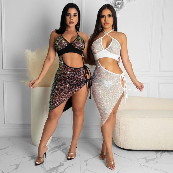 Hot Rhinestone Deep V Slim Dress Nightclub Dress VK2191