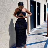 Summer new fashion women's sexy one-shoulder wrap chest slim suit long skirt K21S02144
