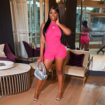 2021 summer women's new sexy backless sleeveless hanging neck bag hip tight casual sports jumpsuit K21Q05556