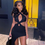 2021 Fall Explosive Women's Halter Halter Solid Color Hollow Dress D175771X