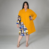 Featured stitching plus size ladies shirt dress DHN004