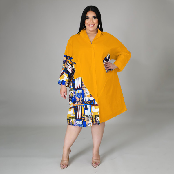 Featured stitching plus size ladies shirt dress DHN004