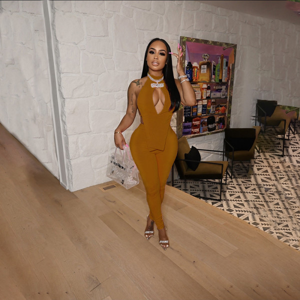 Pure color reflective naked back sexy two-piece suit HN015