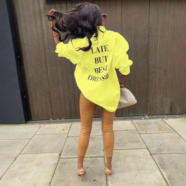 Solid color letter offset printing long-sleeved shirt and hip dress HN056