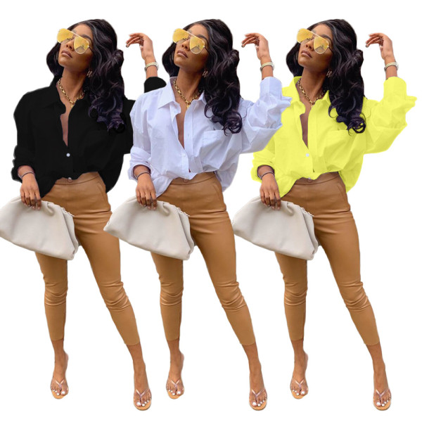 Solid color letter offset printing long-sleeved shirt and hip dress HN056