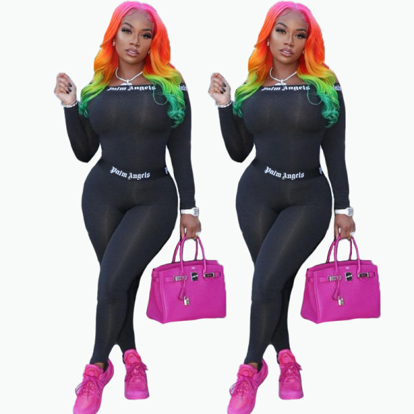 Fashion brand cross-border printed sexy tight sports suit 2-piece set FFD1134