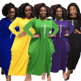 Ladies Dress with Long Sleeve Round Neck Irregular Hem DHN008