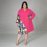 Featured stitching plus size ladies shirt dress DHN004
