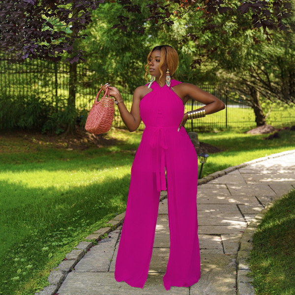 New sexy slim-fit mesh lace-up jumpsuit HN040
