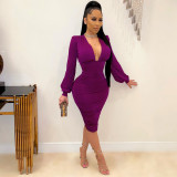 Sexy dress with solid color gradation effect bag hips HN016