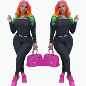 Fashion brand cross-border printed sexy tight sports suit 2-piece set FFD1134