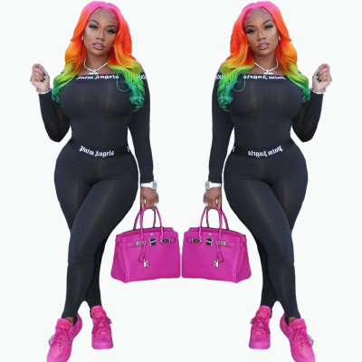 Fashion brand cross-border printed sexy tight sports suit 2-piece set FFD1134