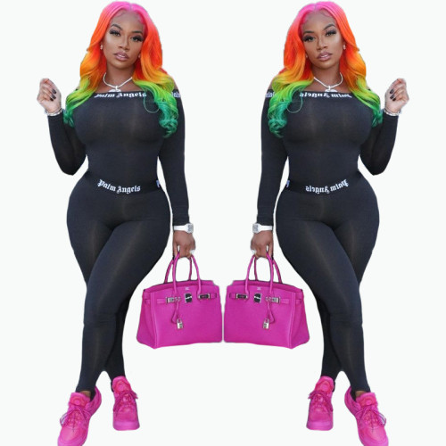 Fashion brand cross-border printed sexy tight sports suit 2-piece set FFD1134