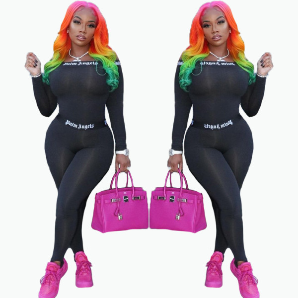 Fashion brand cross-border printed sexy tight sports suit 2-piece set FFD1134