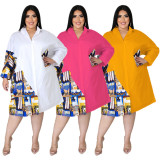 Featured stitching plus size ladies shirt dress DHN004