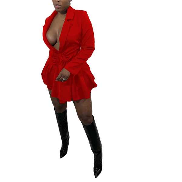 Autumn and winter explosion models solid color long-sleeved autumn and winter ladies casual jacket bag hip skirt HN047