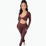 Spring and autumn long-sleeved solid color casual suit sexy two-piece suit FFT1129
