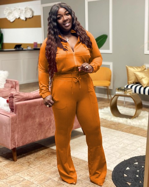 Women's casual sports zipper suit plus size women's flared pants two-piece suit L21821