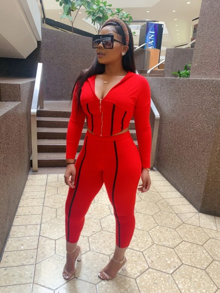 Stitching color bar hooded casual suit 2021 hot sale L21818