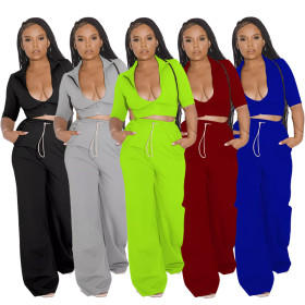 Autumn and winter new women's European and American solid color zipper long-sleeved trousers casual suit TY00005
