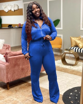 Women's casual sports zipper suit plus size women's flared pants two-piece suit L21821